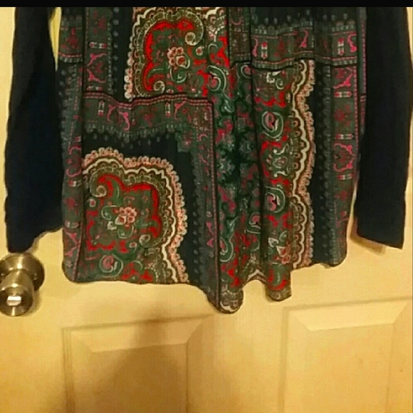 Anthropologie Navy Blue Paisley Flowy Long Sleeve Hi Lo Top Shirt Blouse Tunic - Picture 7 of 14